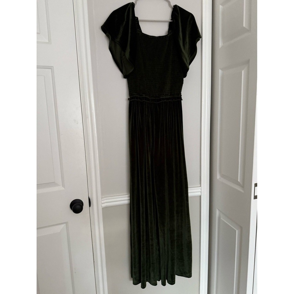Ivy City Co Green Velvet Smocked Maxi Dress XS Cottagecore Holiday - Picture 5 of 6